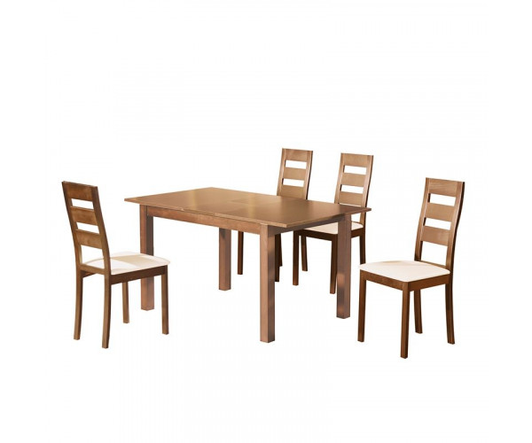 MILLER Set Τραπεζαρία Κουζίνας Ξύλινη: Επεκτεινόμενο Τραπέζι+ 4 Καρέκλ.Aroma Beech-PVC Εκρού