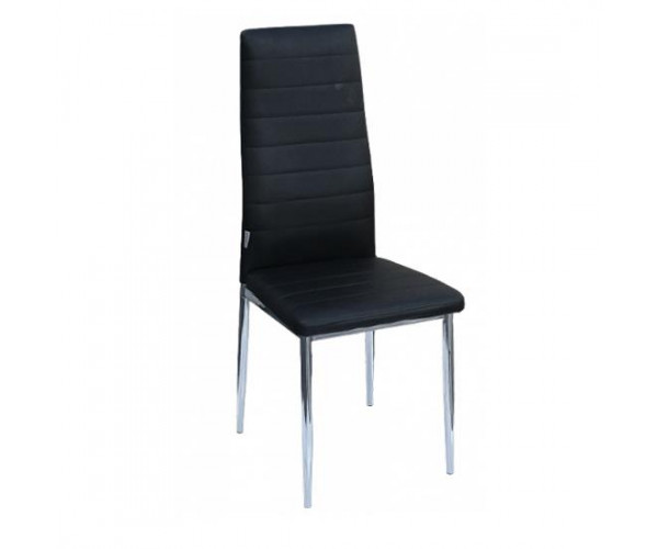 EVI-C καρέκλα χρωμίου ντυμένη με ταπετσαρία δερματίνη ΜΑΥΡΗ, 42x49x98