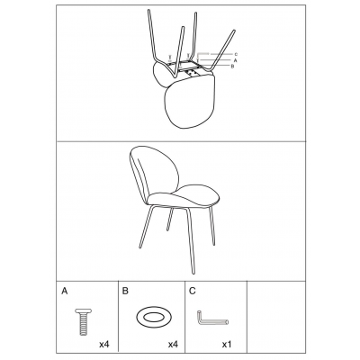 CAROL-CH καρέκλα μεταλλική ΧΡΥΣΟ με ταπετσαρία ύφασμα ΜΠΛΕ, 51x65x83