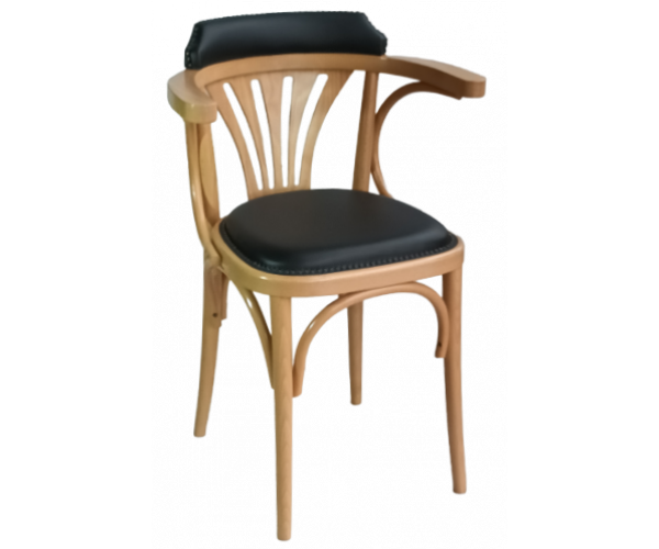 KATRIN-57 πολυθρόνα ενιαίου χώρου ξύλινη ΦΥΣΙΚΟ με κάθισμα ΔΕΡΜΑΤΙΝΗ ΜΑΥΡΗ ΜΕ ΚΑΠΑΡΑ, 54x42x78