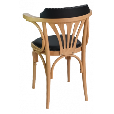 KATRIN-57 πολυθρόνα ενιαίου χώρου ξύλινη ΦΥΣΙΚΟ με κάθισμα ΔΕΡΜΑΤΙΝΗ ΜΑΥΡΗ ΜΕ ΚΑΠΑΡΑ, 54x42x78