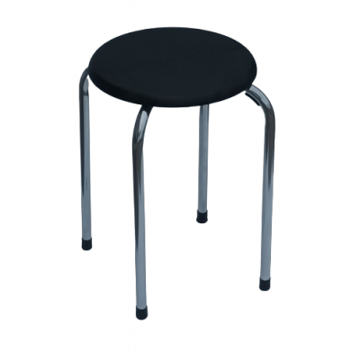 SC-20004C σκαμπό χαμηλό μεταλλικό ΧΡΩΜΙΟΥ κάθισμα ξύλο pvc ΜΑΥΡΟ, 26x26xH45