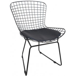 BERTOYA-CH καρέκλα εξοπλισμού μεταλλική ΜΑΥΡΗ μαξιλάρι ΜΑΥΡΟ, 52x60xΗ80