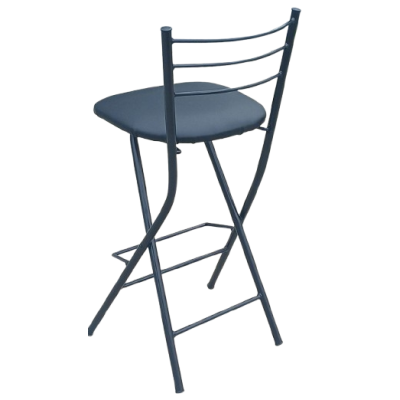 CLEOPATRA σκαμπό ψηλό μεταλλικό ΜΑΥΡΟ με κάθισμα ΔΕΡΜΑΤΙΝΗ ΜΑΥΡΗ / 38x43xH89