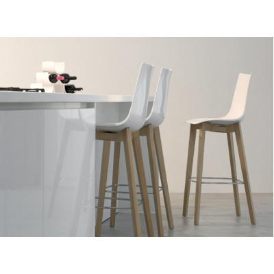 ZEBRA-2810 σκαμπό ψηλό με ξύλο και polycarbonate ΛΕΥΚΟ, 46x50xΗ68/104