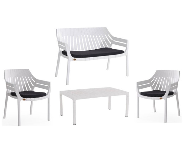 HILTON-SET κήπου σετ polypropylene ΛΕΥΚΟ, κ119x67xH82 / π70x66xH82 / τ97x60xH40 HILTON-SET κήπου σετ polypropylene ΛΕΥΚΟ, κ119x67xH82 / π70x66xH82 / τ97x60xH40