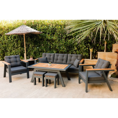 ATLANTIK-SET σετ κήπου αλουμινίου με ξύλο ΑΝΘΡΑΚΙ, Π76x85x80 / Κ196x85x80 / Τ140x80x65 / Σ35x35x35