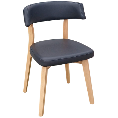 MEGAN-2 καρέκλα ξύλινη τραπεζαρίας σε χρώμα ΦΥΣΙΚΟ & κάθισμα ΔΕΡΜΑΤΙΝΗ ΜΑΥΡΗ / 50x47xH77