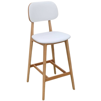 LUNA-3-ST σκαμπό ψηλό με πλάτη ξύλo ΦΥΣΙΚΟ κάθισμα δερματίνη ΛΕΥΚΗ / 44x48xH112