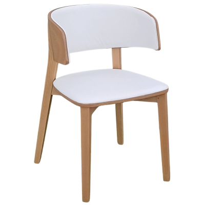 DREAM-3 καρέκλα τραπεζαρίας ξύλο ΦΥΣΙΚΟ με δερματίνη ΛΕΥΚΗ / 49x47xH76