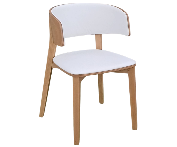 DREAM-3 καρέκλα τραπεζαρίας ξύλο ΦΥΣΙΚΟ με δερματίνη ΛΕΥΚΗ / 49x47xH76