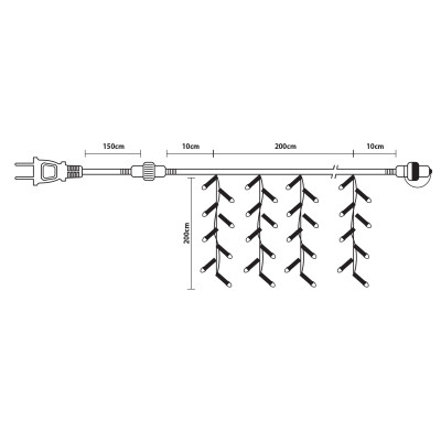 360Led Σταθερή Συμμετρική Κουρτίνα Ip44 Με Επέκταση 200 x 200(H)cm,Διάφανο Καλώδιο/Θερμό Λαμπάκι (Kelvin: 2.500 - 3.000)