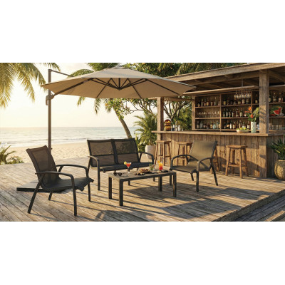 Dark Grey Καθιστικό Σέτ Πολυπροπυλένιου 4 Τεμαχίων Με Διάτρητο Ύφασμα Με UV Προστασία