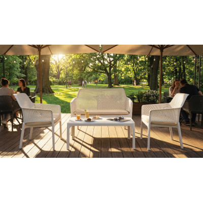 Λευκό Καθιστικό Σέτ Πολυπροπυλένιου Με Uv Προστασία Σέτ 4 Τεμαχίων Με Μαξιλάρια Καθίσματος 