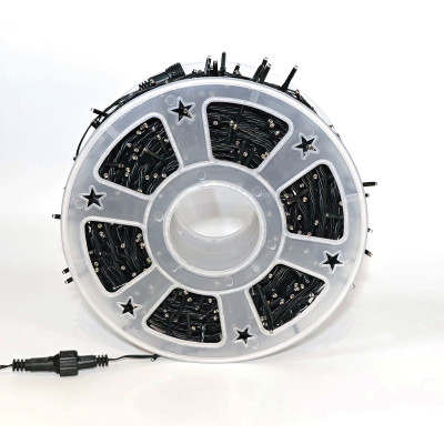 500Led Λαμπάκια Με Επέκταση,Πρόγραμμα Και Μετασχηματιστή Ip44 ,Διάφανο Καλώδιο/Θερμό Λαμπάκι , (5cm Απόσταση) 25 Μέτρα (Kelvin: 2.500 - 3.000) Με Καρούλι Αποθήκευσης