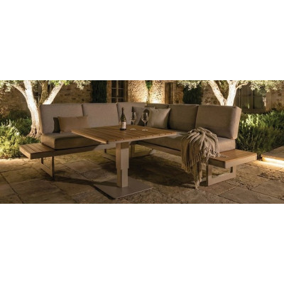 Καθιστικό Κήπου Γωνιά Σέτ 3 Τεμαχίων Με Αλουμίνιο Σκελετό Και Ξύλο Teak 