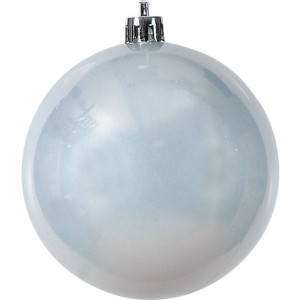 Πλαστική Ασημί Περλέ Χριστουγεννιάτικη Μπάλα 8cm ,Σέτ/6