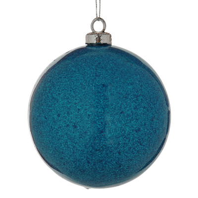 Μπλέ Πλαστική Γυαλιστερή Χριστουγεννιάτικη Μπάλα Με Γκλίτερ 8cm,Σέτ/6