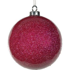Μώβ Πλαστική Γυαλιστερή Χριστουγεννιάτικη Μπάλα Με Γκλίτερ 8cm,Σέτ/6