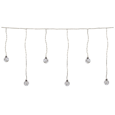 600 x 55 Led Ασύμετρη Κουρτίνα Με Διάφανες - Γυάλινες Μπάλες 5cm