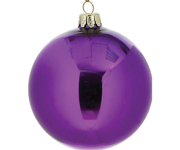 Μώβ Γυάλινη Χριστουγεννιάτικη Μπάλα 10cm,Σέτ/2