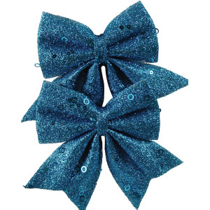 Μπλέ Χριστουγεννιάτικος Φιόγκος 12cm ,Σέτ/2