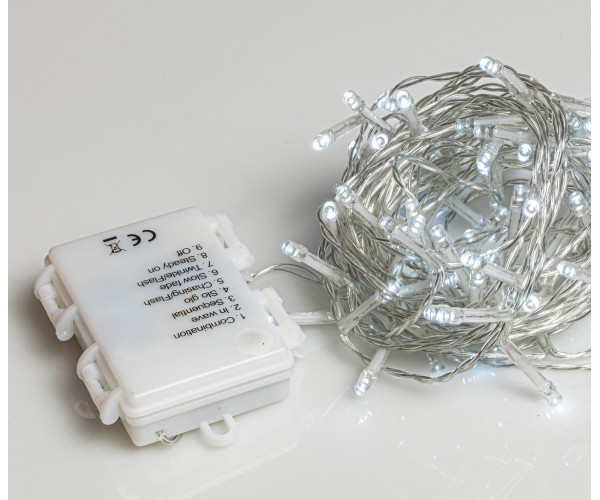 50Led Λαμπάκια Μπαταρίας Με Πρόγραμμα Και Χρονοδιακόπτη Διάφανο Καλώδιο / Λευκό Λαμπάκι ,3,75 Μέτρα (Kelvin: 6.000 - 10.000)