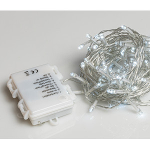 100Led Λαμπάκια Μπαταρίας Με Πρόγραμμα Και Χρονοδιακόπτη Διάφανο Καλώδιο / Λευκό Λαμπάκι , 7,5 Μέτρα (Kelvin: 6.000 - 10.000)