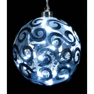 Γυάλινη Φωτιζόμενη Μπάλα Με 20 Led Λαμπάκια, Με Λευκό Φωτισμό 15cm