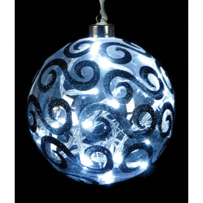 Γυάλινη Φωτιζόμενη Μπάλα Με 20 Led Λαμπάκια, Με Λευκό Φωτισμό 15cm