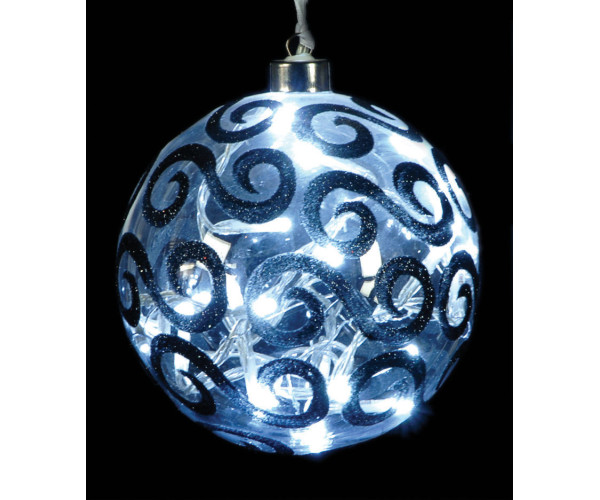 Γυάλινη Φωτιζόμενη Μπάλα Με 20 Led Λαμπάκια, Με Λευκό Φωτισμό 15cm