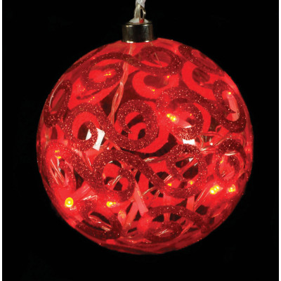 Γυάλινη Κόκκινη Φωτιζόμενη Μπάλα Με 20 Led Λαμπάκια 15cm