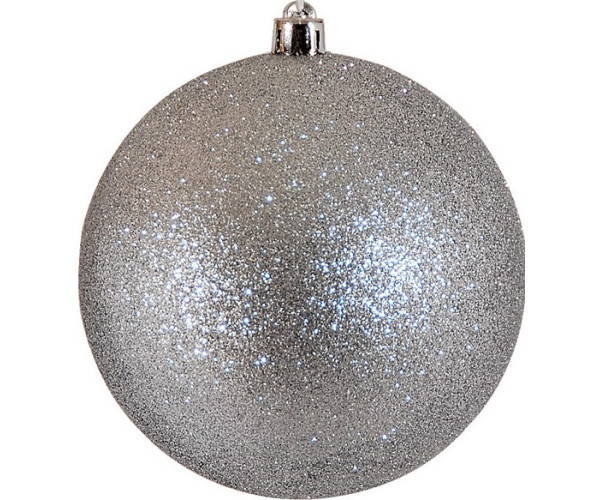 Ασημί Πλαστική Χριστουγεννιάτικη Μπάλα Με Γκλίτερ 10cm,Σέτ/4