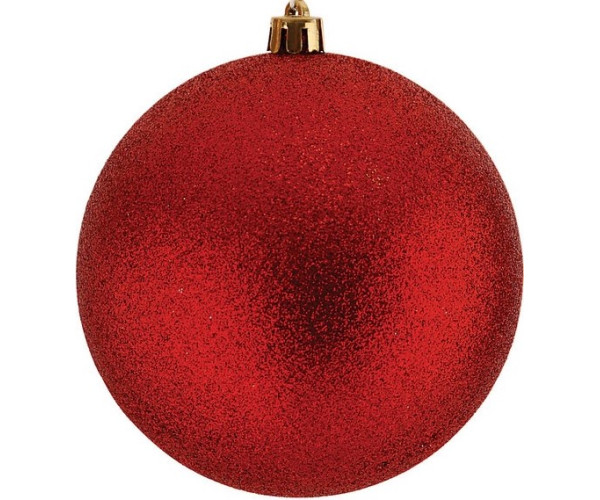 Κόκκινη Πλαστική Χριστουγεννιάτικη Μπάλα Με Glitter 8cm,Σέτ/6