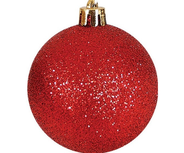 Κόκκινη Πλαστική Χριστουγεννιάτικη Μπάλα Με Glitter 6cm,Σέτ/12