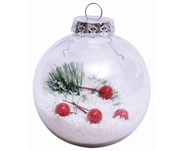 Διάφανη Πλαστική Χριστουγεννιάτικη Μπάλα 8cm ,Σέτ/3
