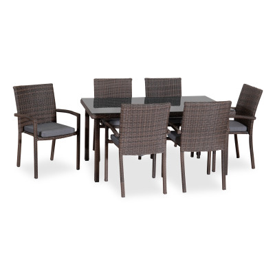 Τραπεζαρία Rattan Με Μεταλλικό Σκελετό ,150 x 90 x 72(h)cm ,Σέτ 7 Τεμαχίων