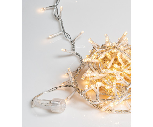 500Led Φωτάκια Με Επέκταση Και Μετασχηματιστή ,Διάφανο Καλώδιο/Θερμό Λαμπάκι , (3cm Απόσταση) 15 Μέτρα , (Kelvin 2.500 - 3.000) Με Καρούλι Αποθήκευσης