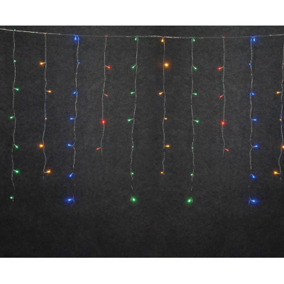 100Led Ασύμμετρη Κουρτίνα Με Επέκταση Και Μετασχηματιστή 200 x 70(h)cm,Διάφανο Καλώδιο/Πολύχρωμο Λαμπάκι