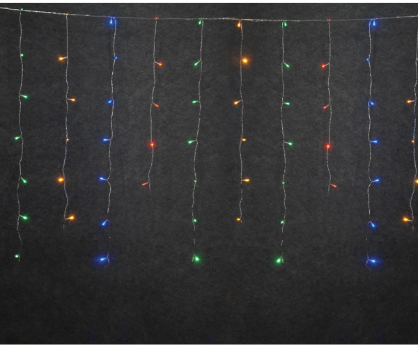 100Led Ασύμμετρη Κουρτίνα Με Επέκταση Και Μετασχηματιστή 200 x 70(h)cm,Διάφανο Καλώδιο/Πολύχρωμο Λαμπάκι