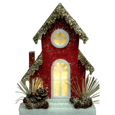Ξύλινο Διακοσμητικό Σπιτάκι με Led Φωτισμό Μπαταρίας ,23 x 11 x 34cm