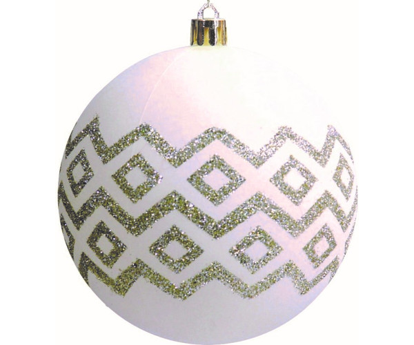 Λευκή Πλαστική Χριστουγεννιάτικη Μπάλα 8cm,Σέτ/6