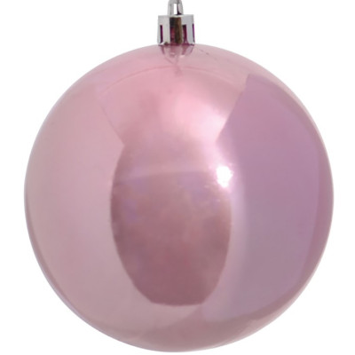 Ρόζ Γυαλιστερή Πλαστική Χριστουγεννιάτικη Μπάλα 10cm ,Σέτ/4