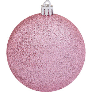 Ρόζ Πλαστική Χριστουγεννιάτικη Μπάλα Με Glitter 8cm ,Σέτ/6