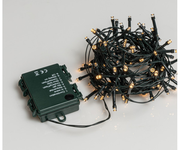 200Led Λαμπάκια Μπαταρίας Με Πρόγραμμα Και Χρονοδιακόπτη Πράσινο Καλώδιο / Θερμό Λαμπάκι , (7,5 cm Απόσταση) 15 Μέτρα (Kelvin: 2.500 - 3.000)