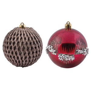 Μώβ  Πλαστική Χριστουγεννιάτικη Μπάλα 8cm,2 Σχέδια ,Σέτ 4 Τεμαχίων