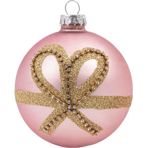 Ρόζ Γυάλινη Χριστουγεννιάτικη Μπάλα 10cm ,Σέτ/6