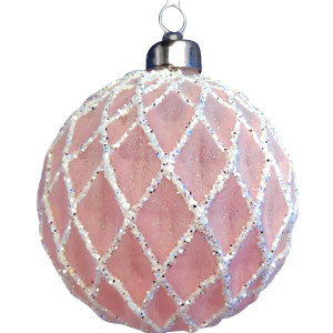 Ρόζ Γυάλινη Χριστουγεννιάτικη Μπάλα 8cm ,Σέτ/6