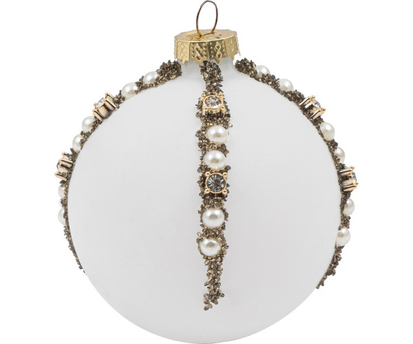 Λευκή Γυάλινη Χριστουγεννιάτικη Μπάλα 8cm ,Σέτ 6 Τεμαχίων