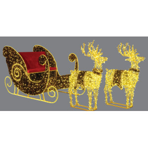 Φωτιζόμενη Παράσταση Έλκηθρο, Με Μεταλλικό Σκελετό ,Γιρλάντες ,Υφασμάτινα Καθίσματα Και Μετασχηματιστή ip65 Εξωτερικού Χώρου 450 x 120 x 150(h)cm